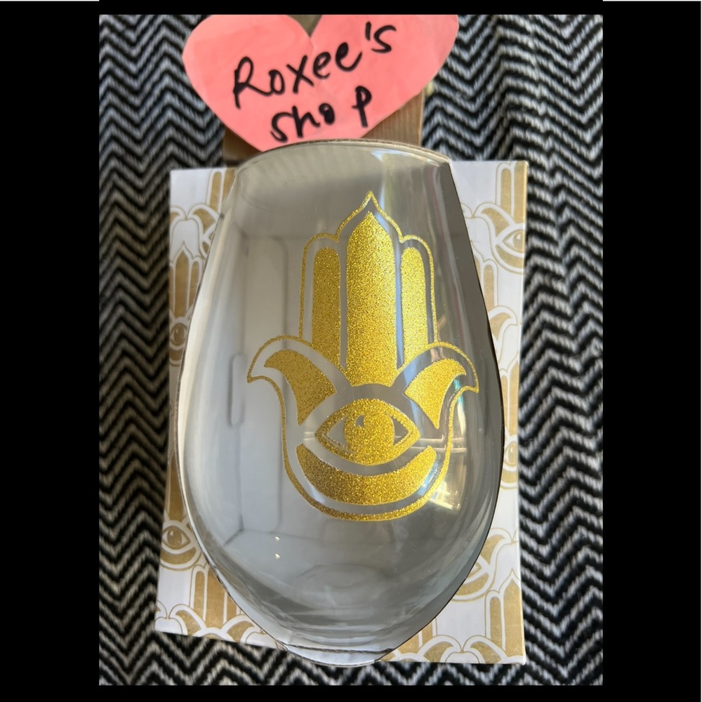 Hamsa Evil Eye Stemless Wine Glass